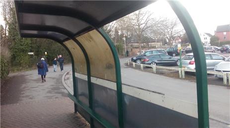 The bus shelter before repairs - Station bus shelter repaired